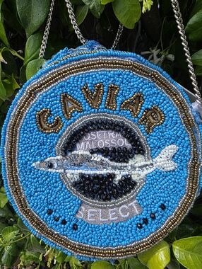 Caviar Sequin Beaded Round Crossbody - Turquoise